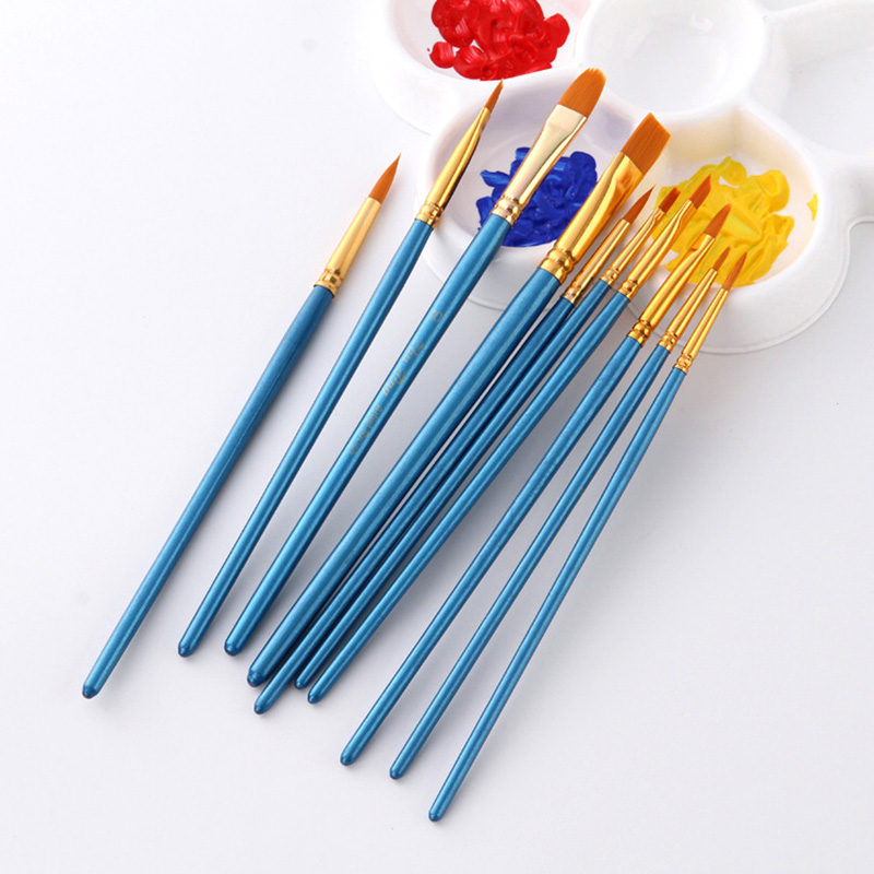 10Pcs/set Nylon Artist Paint Brush Professional Watercolor Acrylic Wooden Handle Painting Brushes Art Supplies Stationery