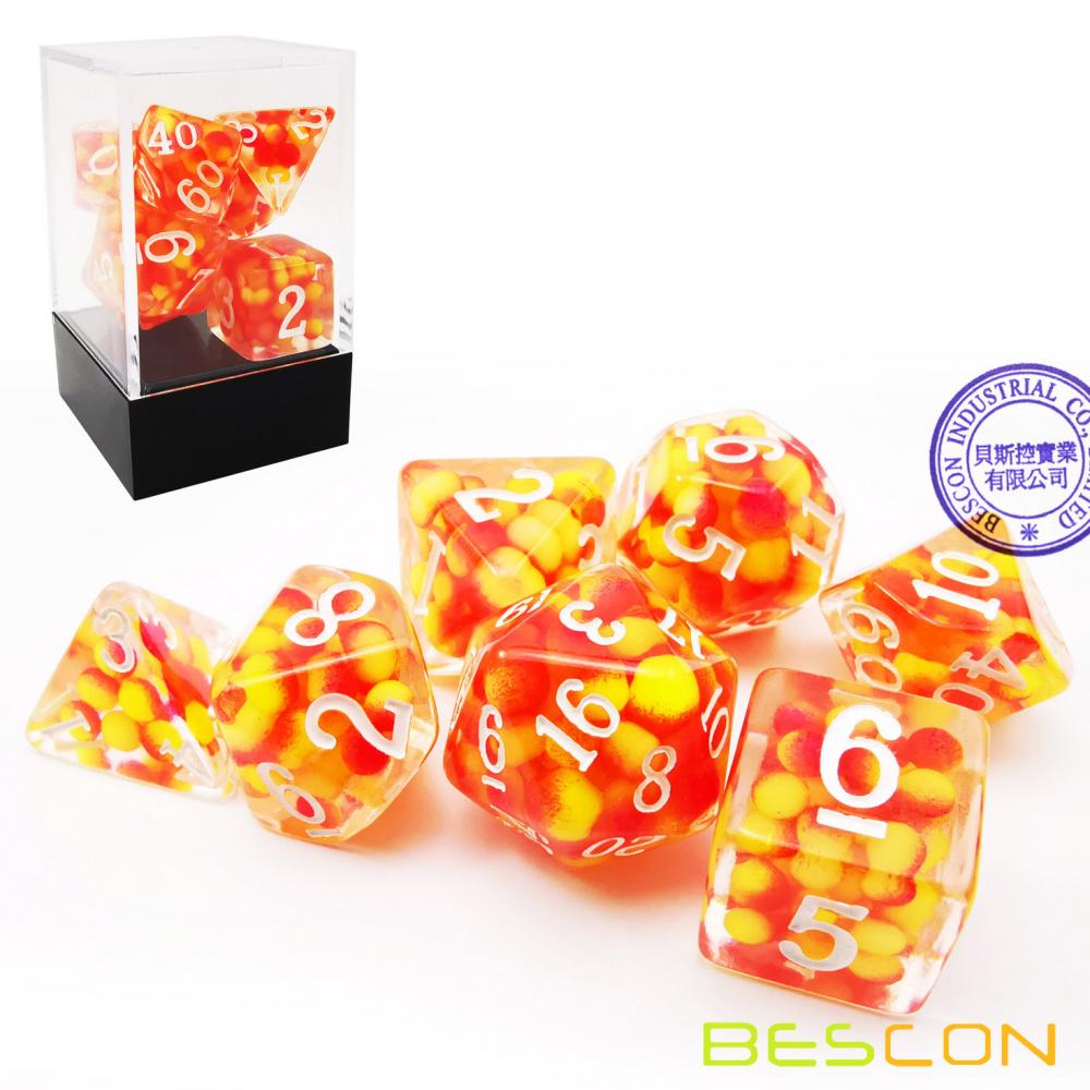 Bescon Firey Pearl Polyhedral Dice Set, Fire Pearl Poly RPG Dice set of 7