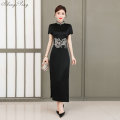 Ladies Chinese Clothing Satin Silk Cheongsam China Style Elegant Daily Traditional Dress Mandarin Collar Long Qipao V1890