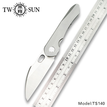 TWOSUN One Solid Piece Titanium Handle M390 Pocket Folding Knife Pocket Knife camping knife survival tool EDC Fast Opening TS140