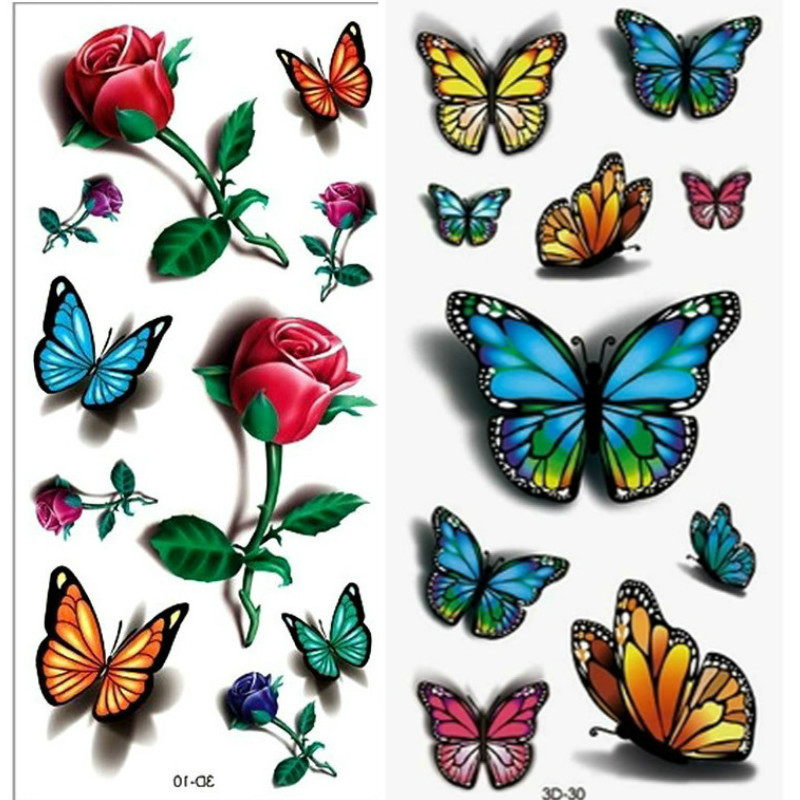 2Pcs 3D Rose Tattoo Stickers Body Art Waterproof Temporary Tattoos Sleeve Fake Small Rose Design Stickers for Body Arms Tattoos