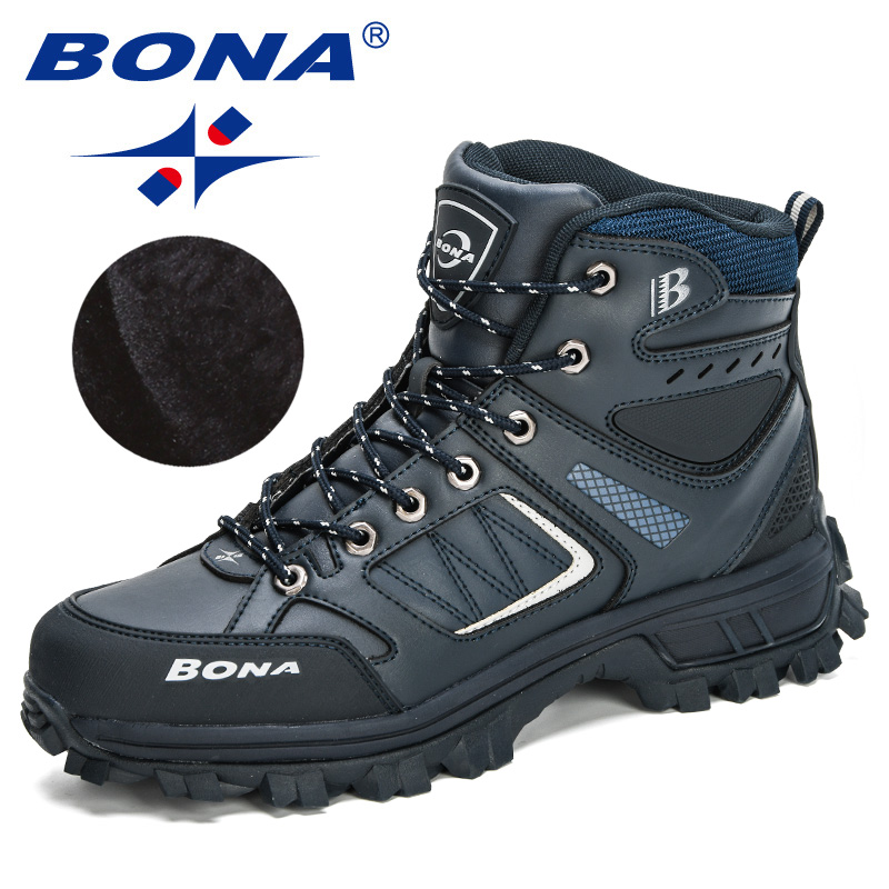 BONA 2020 New Designers Pro-Mountain Outdoor Hiking Shoes Men Add Plush Hiking Boots Walking Warm Training Footwear Masculino