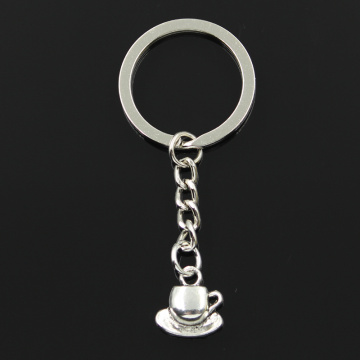 New Fashion Keychain 15x14mm Coffee Tea Cup And Saucer Pendants DIY Men Jewelry Car Key Chain Ring Holder Souvenir For Gift