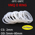 10/50pcs VMQ White Silicone Ring Gasket CS 2mm OD 5 ~ 80mm Food Grade Waterproof Washer Rubber silicone gasket rubber o-ring