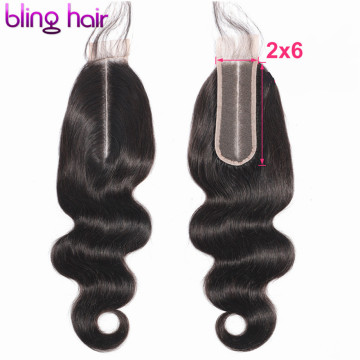 Bling Hair 2*6 Brazilian Body Wave Closure With Baby Hair Middle Part 100% Remy Human Hair Closure Swiss Lace Natural Color