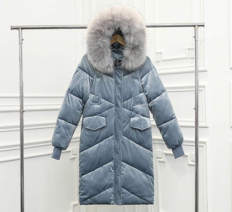 2019 Velvet Down Parka Big Collar Big Fur Winter Parka Large Code Jacket Long Loose Collar Female