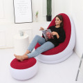 Inflatable Sofa Flocked PVC Lounge Air Chair With Foot Rest Indoor Outdoor Living Room Ottoma Stool Garden Lounger