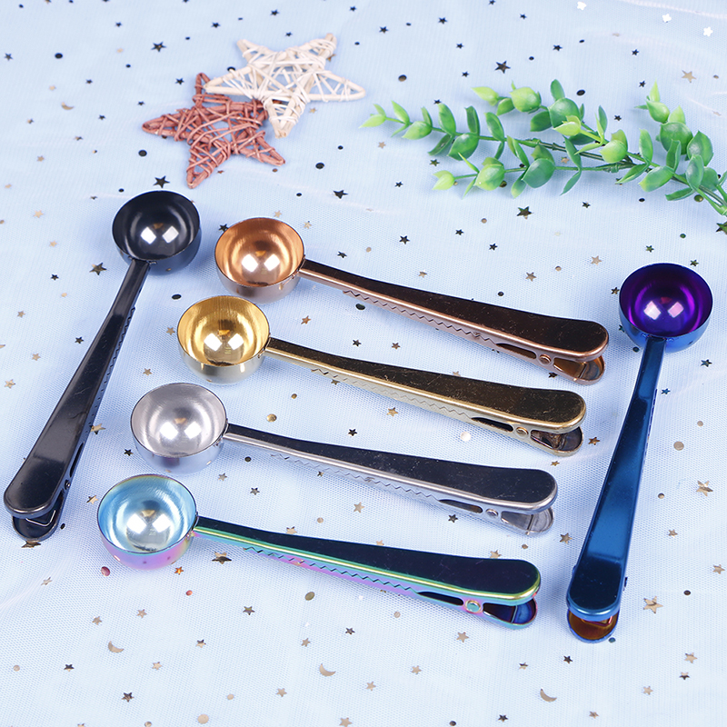 1Pcs Stainless Steel Coffee Spoon With Sealing Clip Ice Cream Spoon Tea Spoon Milk Powder Spoon Kitchen Accessories Wholesale