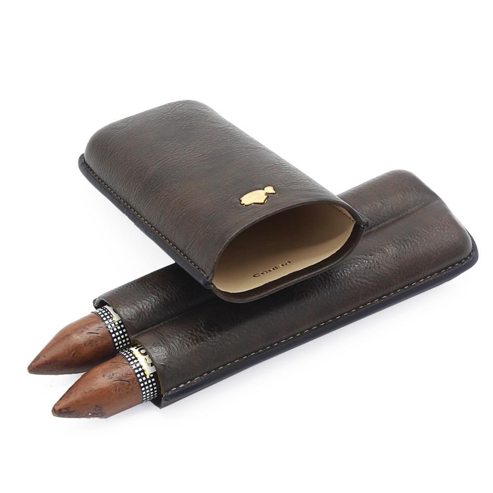 COHIBA Gadgets Black Portable 2 Tube Cigars Holder Leather Cigar Case Travel Mini Humidor Cigar Box With Gift Box