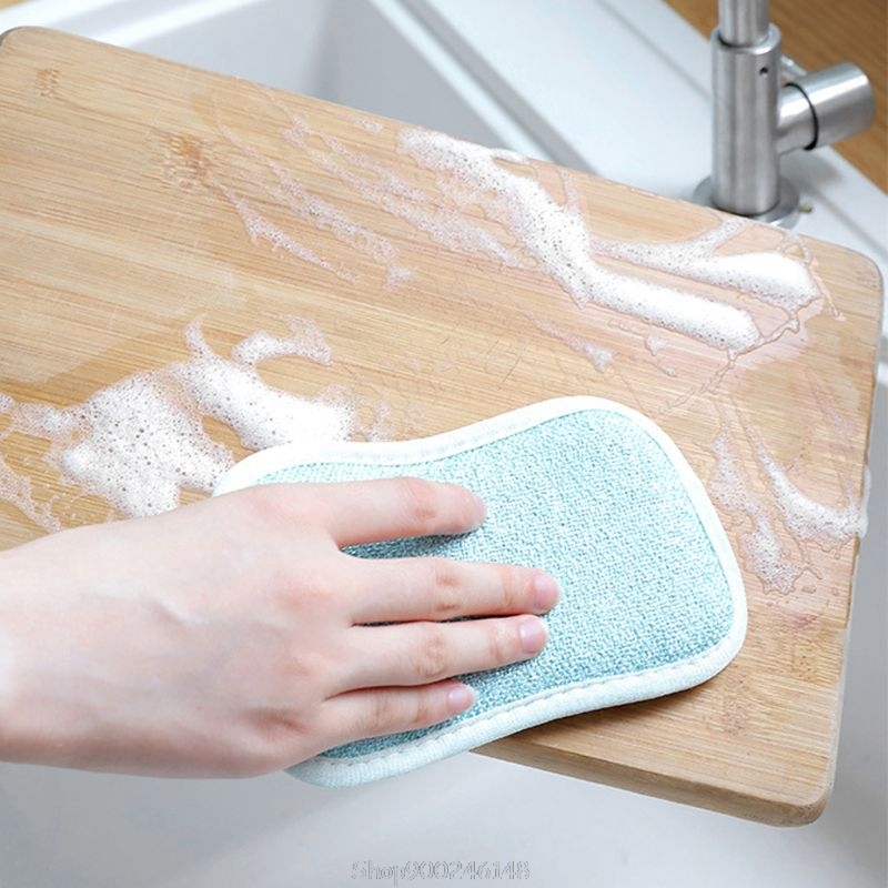 4 Pcs Double Sided Scouring Pad Reusable Microfiber Dish Cleaning Cloths Scrubbing Sponges Dishcloth Au13 20 Dropship