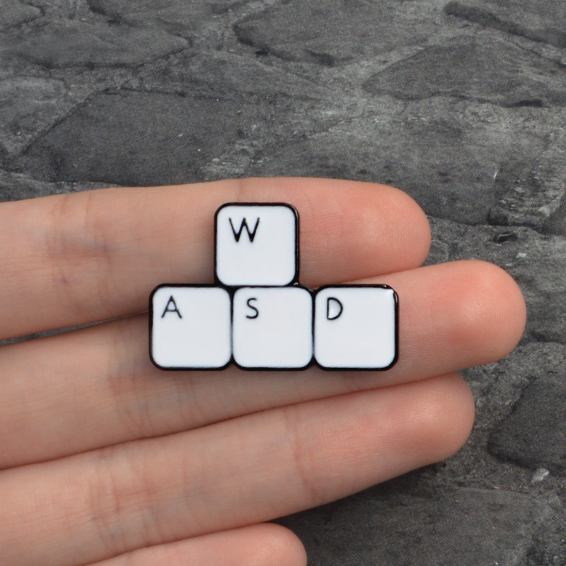 WASD PS LR AI computer game software Enamel needle Keyboard Brooch cup cartoon lapel pin badge gift for friends who like plants
