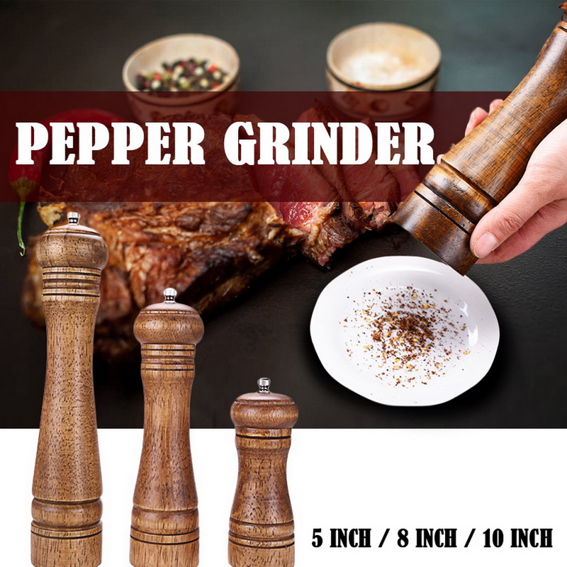 5" 8" 10" Manual Pepper Grinder Oak Wood Salt And Pepper Mill Multi-purpose Cruet Kitchen Tool With Ceramic Grinder