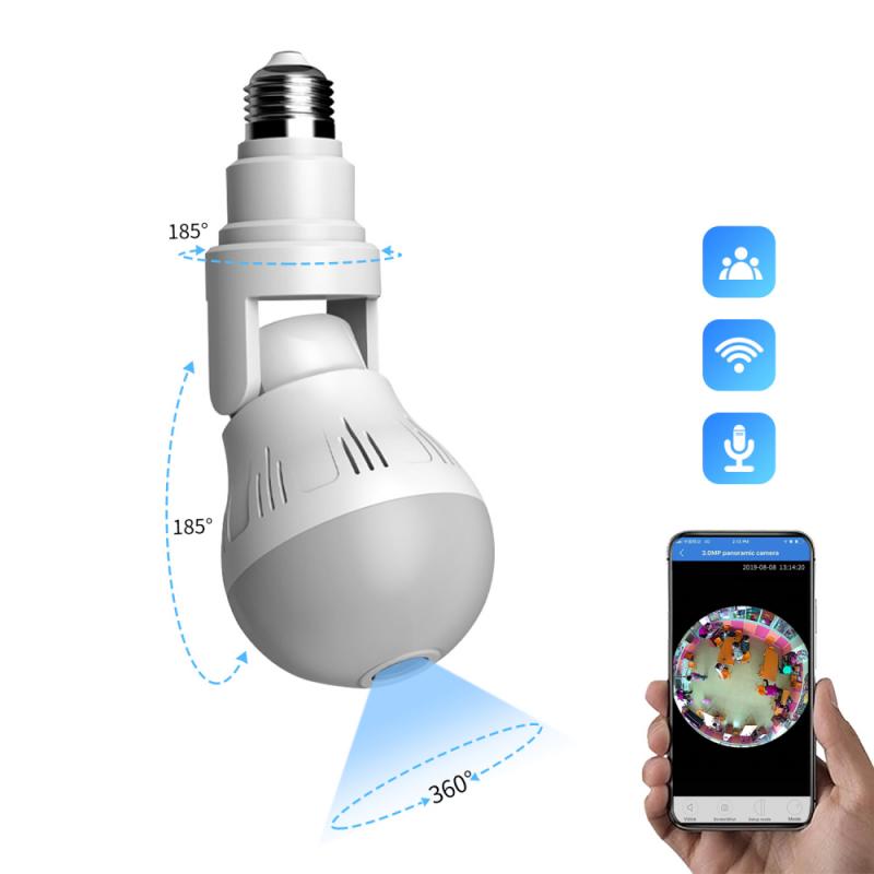 360° Panoramic Wifi Camera Smart Home E27 Light Bulb Hd 1080P Security Camera Built In Noise Reduction Microphone And Speaker