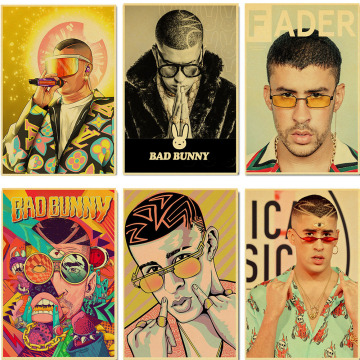 Bad Bunny Portrait Paintings Posters Retro Vintage Poster Kraft Paper Painting Wall Art for home/bar Decors