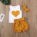 3PCS Newborn Toddler Baby Girls T-shirt Top Pants Shorts Headband Outfits Clothes Set Summer