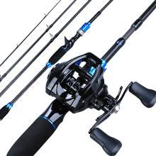 Sougayilang 1.8m 2.1m Lure Fishing Rod Combo Portable 4 Sections Carbon Rod and 12+1BB Baitcasting Reel Fishing Wheels Set Pesca
