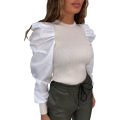 2020 Fashion Women's Blouse Shirt Long Puff Sleeve Blouse Shirt OlL Solid Color Knitted Causal Women Plus Size 2xl 3 Color
