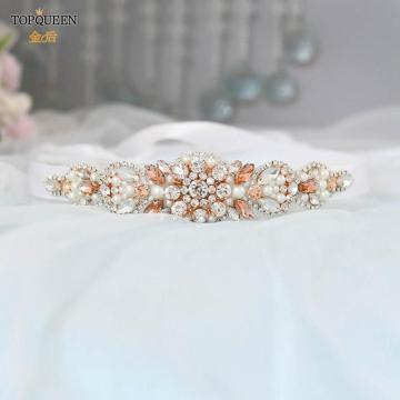 TOPQUEEN S426 luxury Rose Gold Wedding Belts Rhinestone Belts for Women Pearl Wedding Sashes Formal Gown Jeweled Ladies Belt