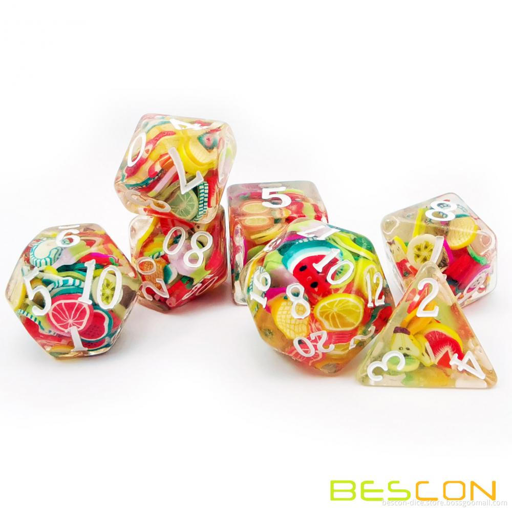 Bescon Fruit and Snowflake Stuffed Polyhedral Dice Set, Novelty RPG Dice set of 7