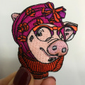 AHYONNIEX Pig Parches Embroidery Iron On Patches for Clothing DIY Accessories Animal Stripes Clothes Cute Stickers Appliques