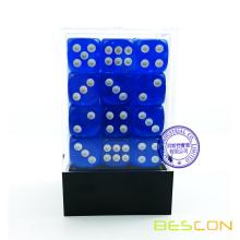 Bescon 12mm 6 Sided Dice 36 in Brick Box, 12mm Six Sided Die (36) Block of Dice, Translucent Blue with White Pips