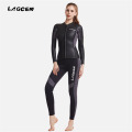 LAGCEN 2.5mm Neoprene Leather Wetsuit Women Long Sleeve Scuba Diving suit Female Surfing Snorkeling 2 pieces set Winter Swimsuit