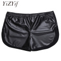 YiZYiF Shiny Shorts Men Boxers Shorts Faux Leather Sport Hot Boxer Fitness Short Pants Back Pocket Gyms Men Shorts men clothes