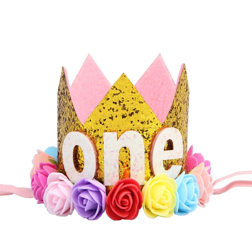 LAPHIL My First Birthday Party Hat Cap Gold Silver Flower Crown Happy 2nd Birthday Party Decorations Kids 3rd Party Supplies