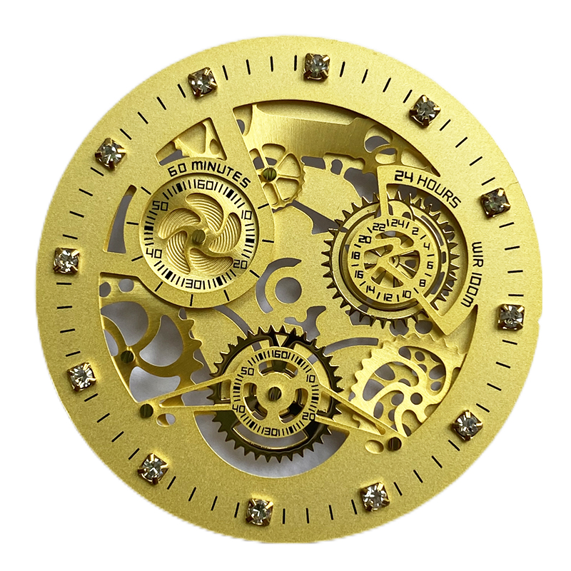 Mechanical watch dial in skeleton design