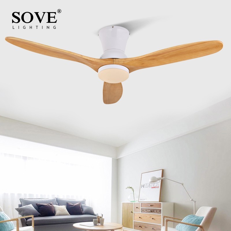 SOVE Nordic Modern LED Wooden Ceiling Fan Wood Ceiling Light Fans Lamp DC Ceiling Fans With Lights Without Light 220v Home Fan