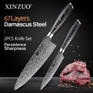 XINZUO 2PCS Kitchen Knife Set High Carbon VG10 67 Layers Japanese Damascus Stainless Steel Chef Utility Knife Pakkawood Handle