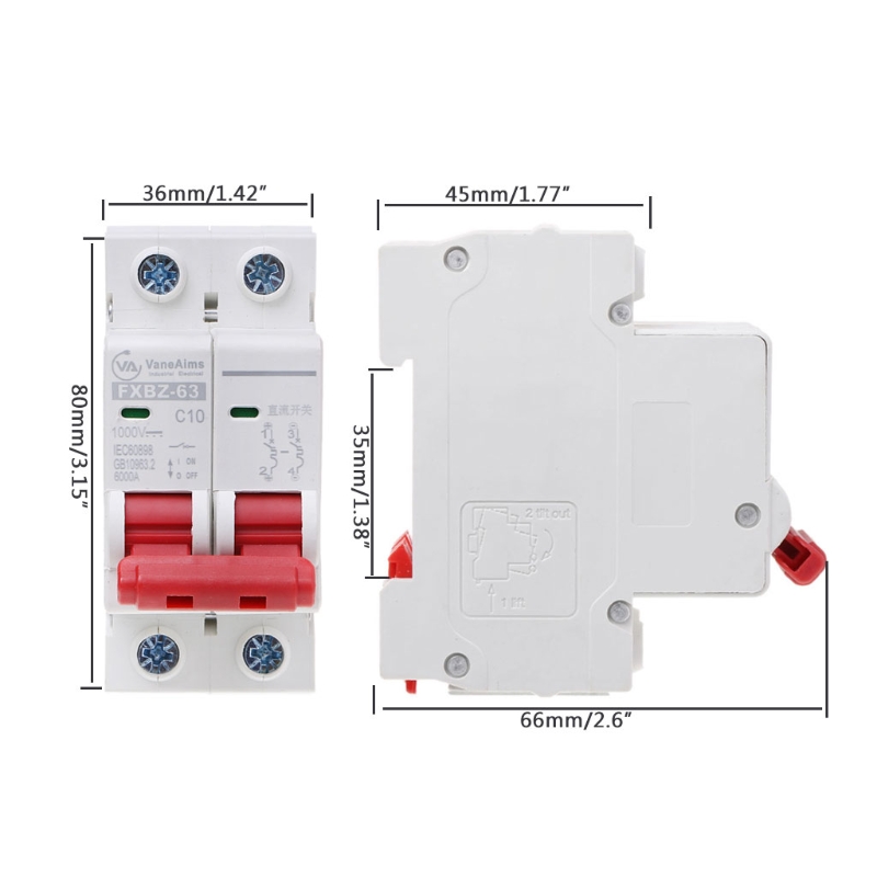 2P DC 1000V Solar Mini Circuit Breaker 10A/16A/32A/50A/63A DC Photovoltaic MCB Dropshipping