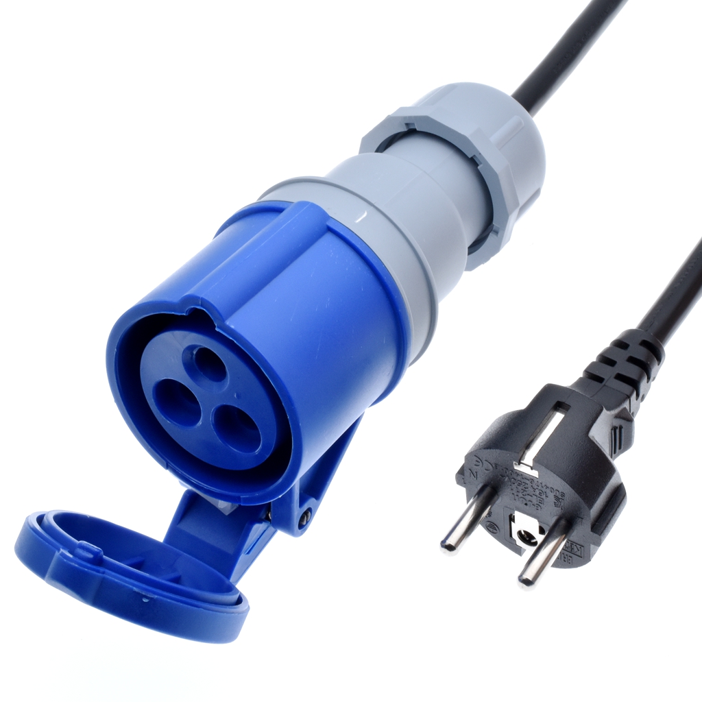Straight Schuko Plug to IEC309 316C6 Power Cords,16 Amps,IP44, H05VV-F 1.5mm Cable,316P6 plug into Euro CEE7/3 Outlet Socket