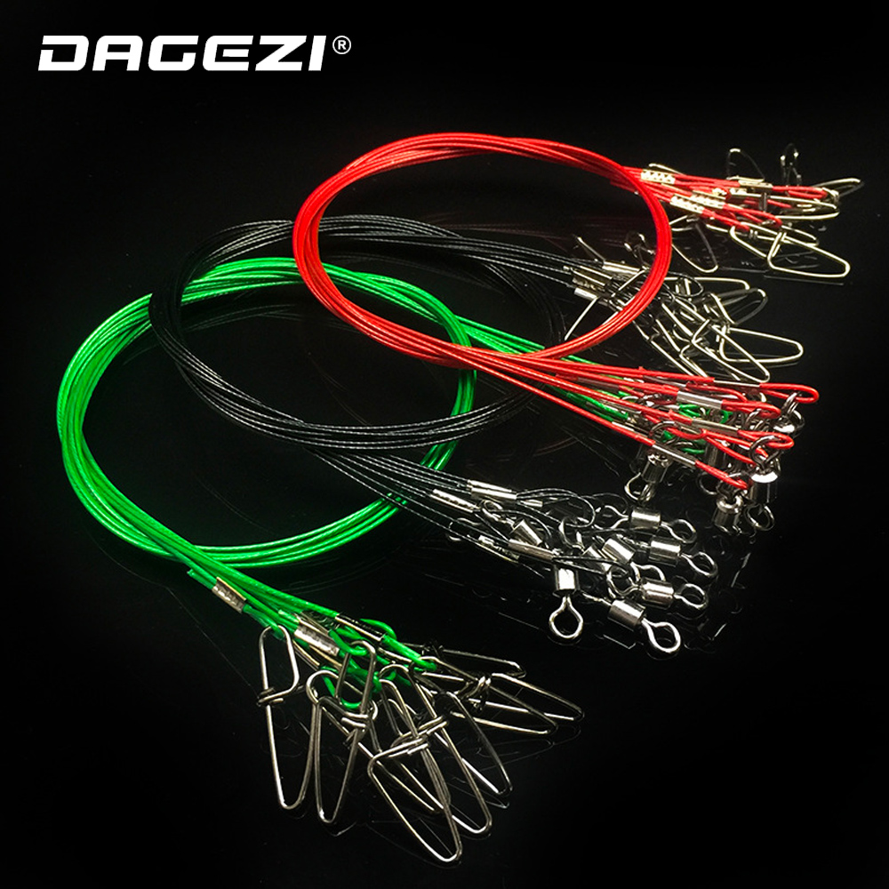 DAGEZI 10Pcs/lot Max Drag 67KG Steel Wire Leader Line With Swivel Fishing Connector 50CM Fishing Line Sink FIshing Rope