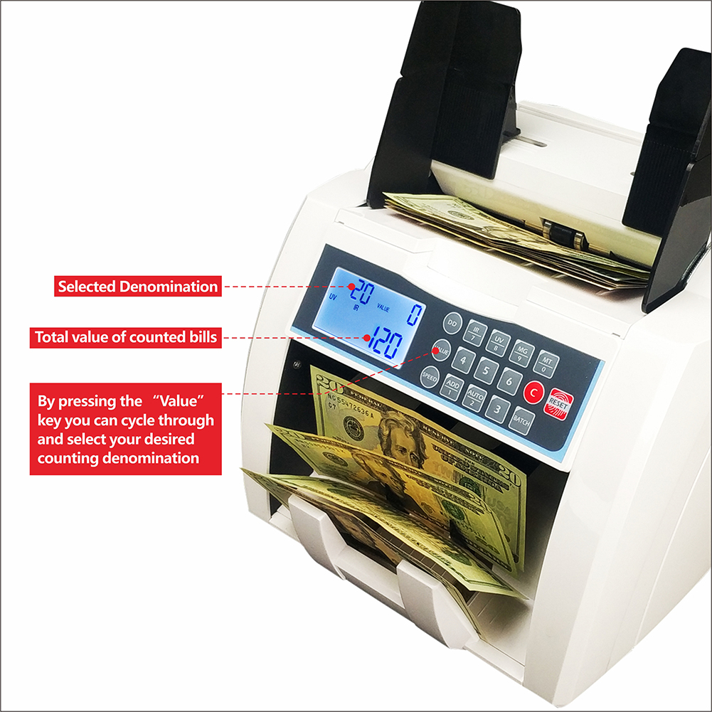 New Design Front Loading Bill Counter UV/MG/IR/DD Detection Money Counting Machine Semi-Value Counting Cash Counter LCD Display