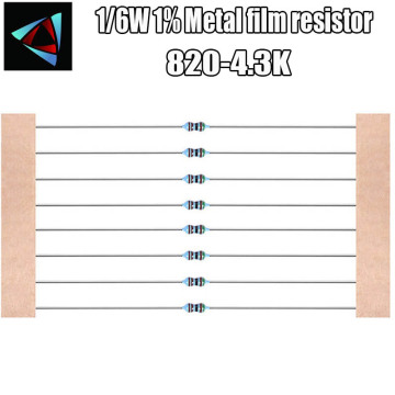 100pcs 1/6W 1% Metal film resistor 820R 910 1K 1.1K 1.2K 1.3K 1.6K 1.8K 2K2.2K 2.4K 2.7K 3K 3.3K 3.6K 3.9K 4.3K ohm