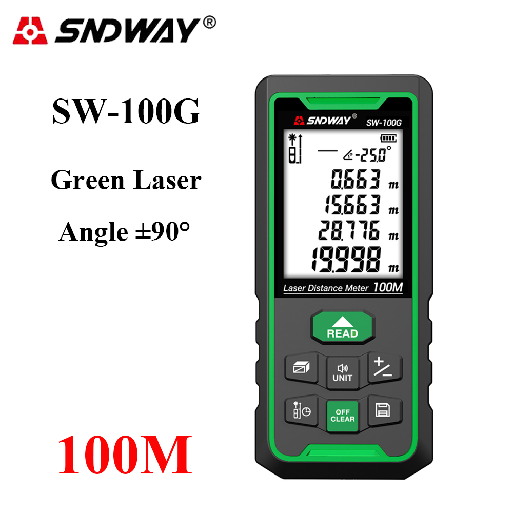 SNDWAY Laser Distance Meter Green Rangefinder 100m 70m 50m Range Finder Trena Tape Measure Electronic Level Ruler Roulette Tool