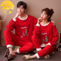 Spring Autumn Knitted Cotton Women's Sleep Lounge Red Pajama Sets Cloud Crane Print Chinese Style Sleepwear Fashion Homewear Set