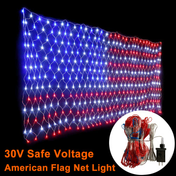 30V American Flag LED String Lights Hanging Ornaments Garden Decoration Net Lights Christmas Waterproof Outdoor Fairy Lights D30