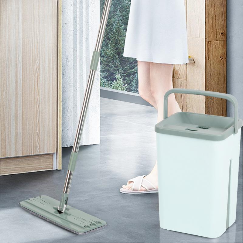 Magic Microfiber Cleaning Mops Hand Mop With Bucket Flat Squeeze Magic Automatic Home Kitchen Floor Cleaner Cleaning Tools