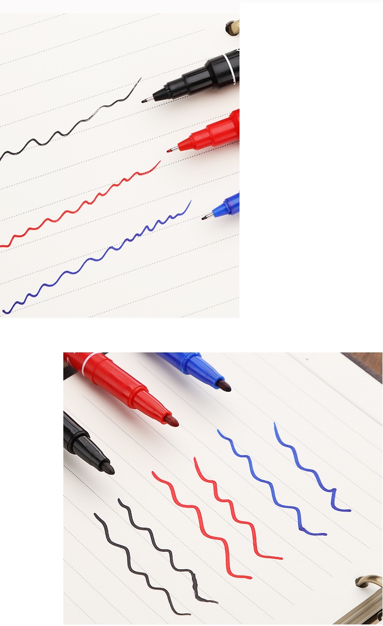 10pcs Dual side color marker pen Bold Fine tip Oil based permanent ink black red blue for CD metal glass fabric ceramic A6875