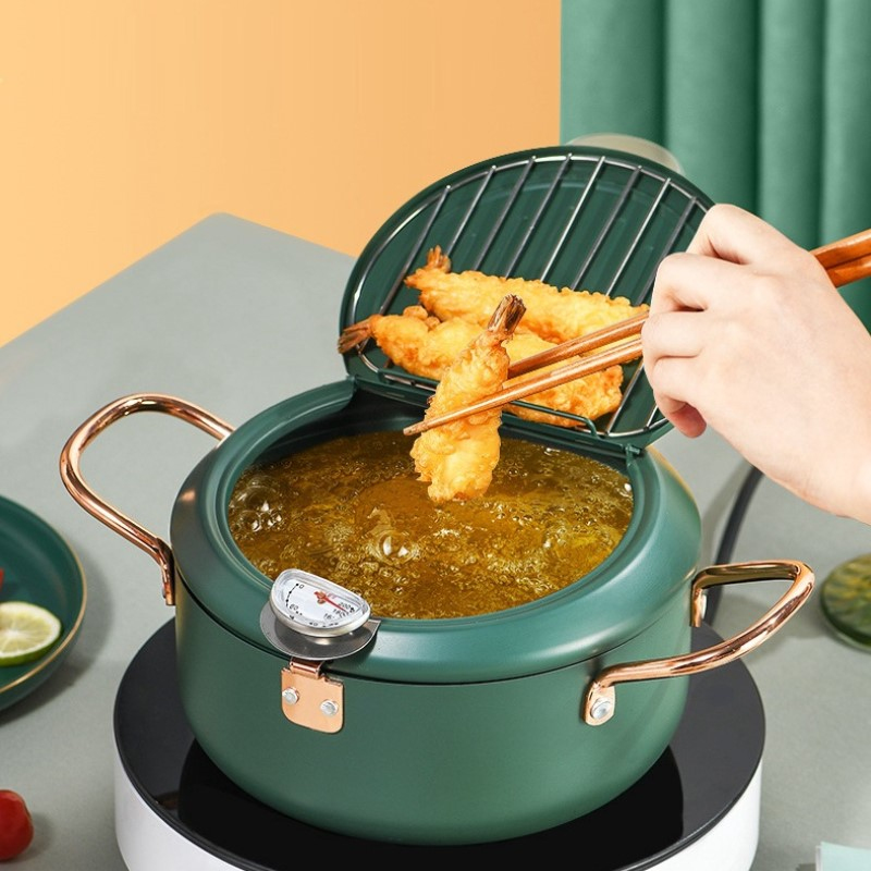 Deep Frying Pot With A Thermometer And A Lid Stainless Steel Kitchen Tempura Fryer Pan 20cm Kitchen Accessories Christmas Gifts