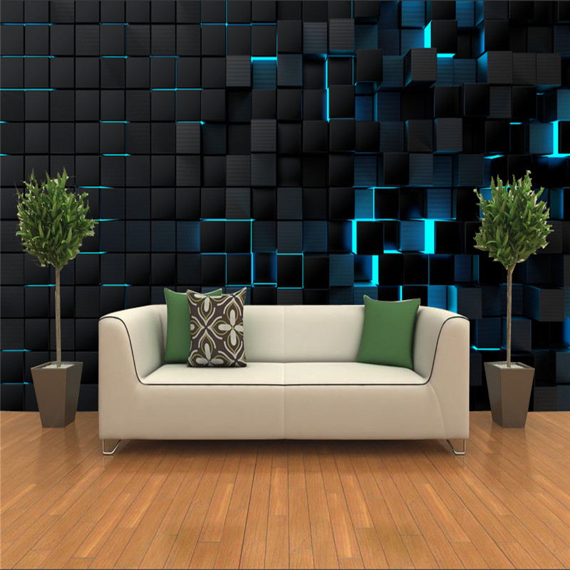 Modern Technology Mural Wallpapers for Office Esports Hall Living Room Wall Paper 3D Blue Light Shining Black Cubes Home Decor