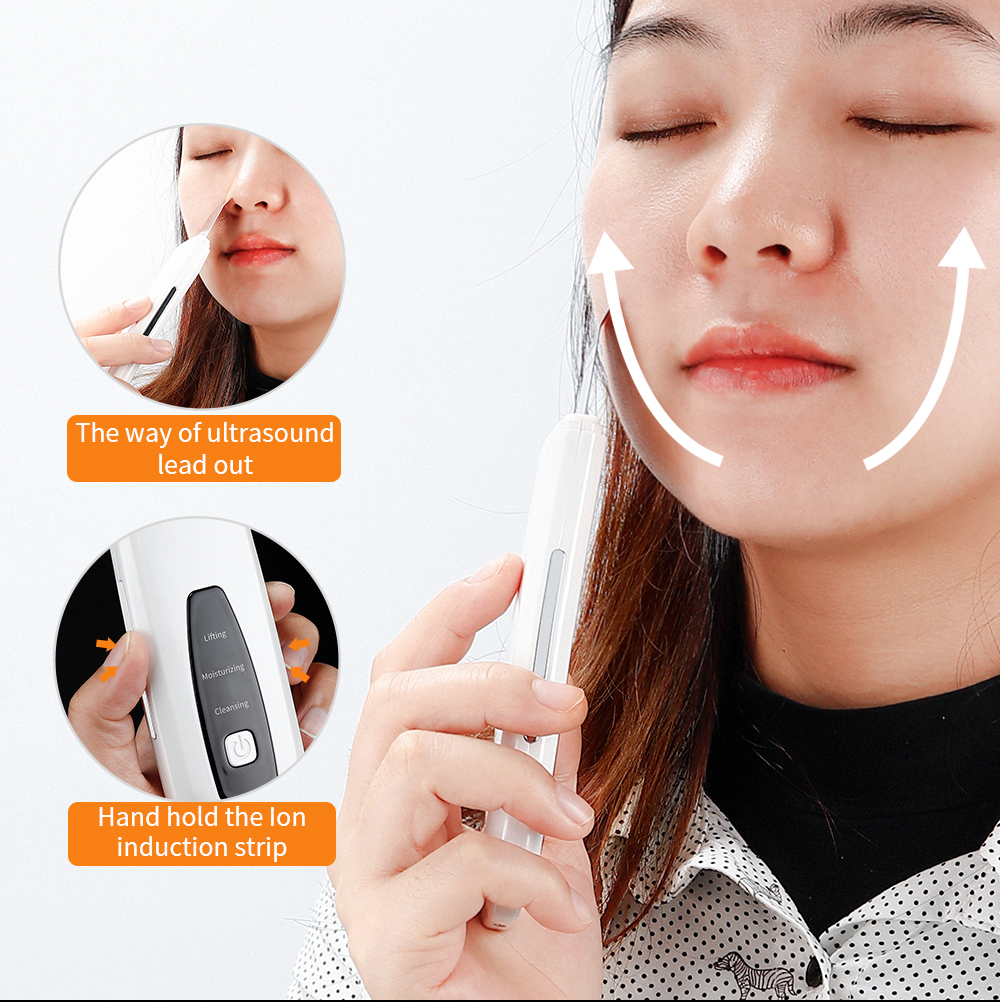USB Ultrasonic Ion Skin Scrubber Deep Face Pore Cleaning Machine Ultrasound Facial Peeling Exfoliating Device Remove Blackhead