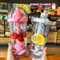 New Hot Creative Plastic Straw Water Bottle Cute Animal Drinking Cup Portable Large Capacity For Student Adult Kids Mixing Cups