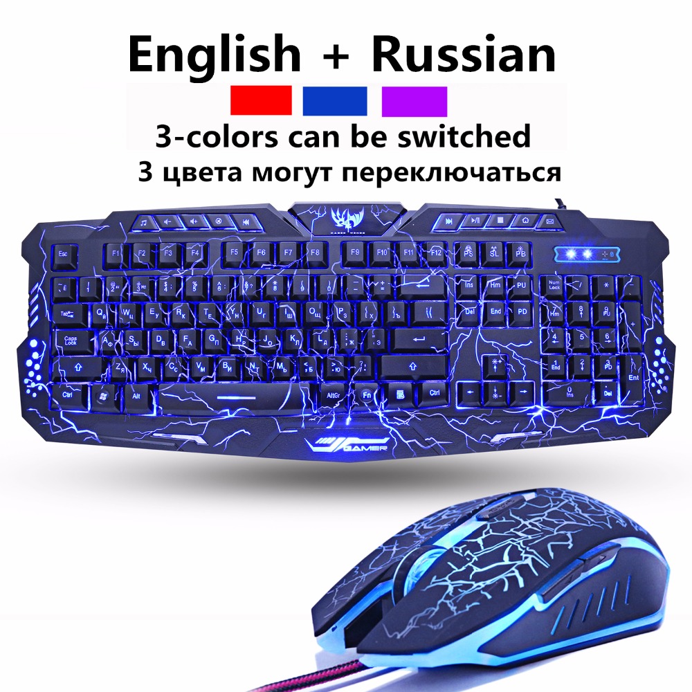 ZUOYA Russian English Gaming Keyboard Crack 3-Color Breathing Backlit USB Wired Colorful Waterproof Game Keyboard For Laptop PC