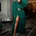 Chic Sexy Emerald Green Ruffles Tiered Prom Dresses Full Sleeves Tutu Women Robes Prom Gowns Fashion Formal Party Dress