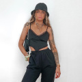 Rapcopter Lace Women Camis Satin Spaghetti Strap Crop Top Backless Sleeveless Top Sexy Slim Tank Top Party Top Ladies Streetwear