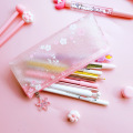 Sweet Pink Glittering Frosted Sakura Pencil Bag Kawaii Pencil Cases Pouch School Office Supplies Korean Stationery Organizer