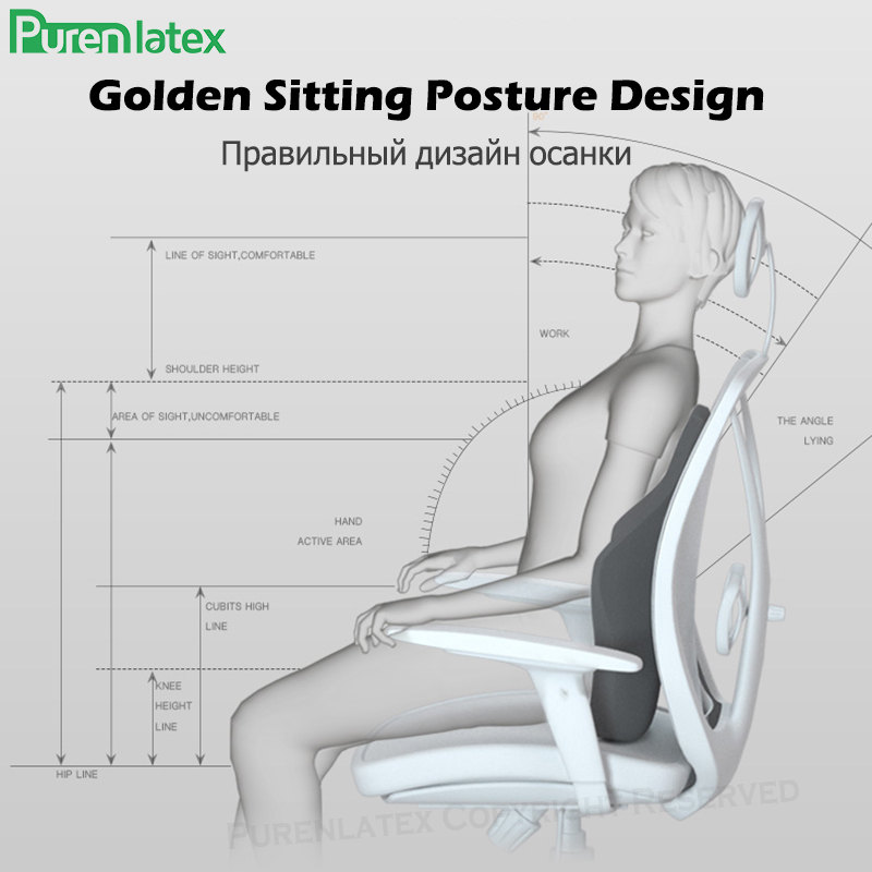 PurenLatex Lumbar Support Pillow Back Cushion Memory Foam Orthopedic Backrest for Car Office Computer Chair and Wheelchair Seat
